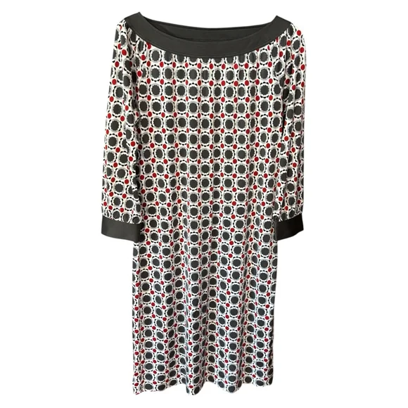 Tory Burch 100% Silk Geometric Print Dress Sz M Mod Shift Style Long Sleeve